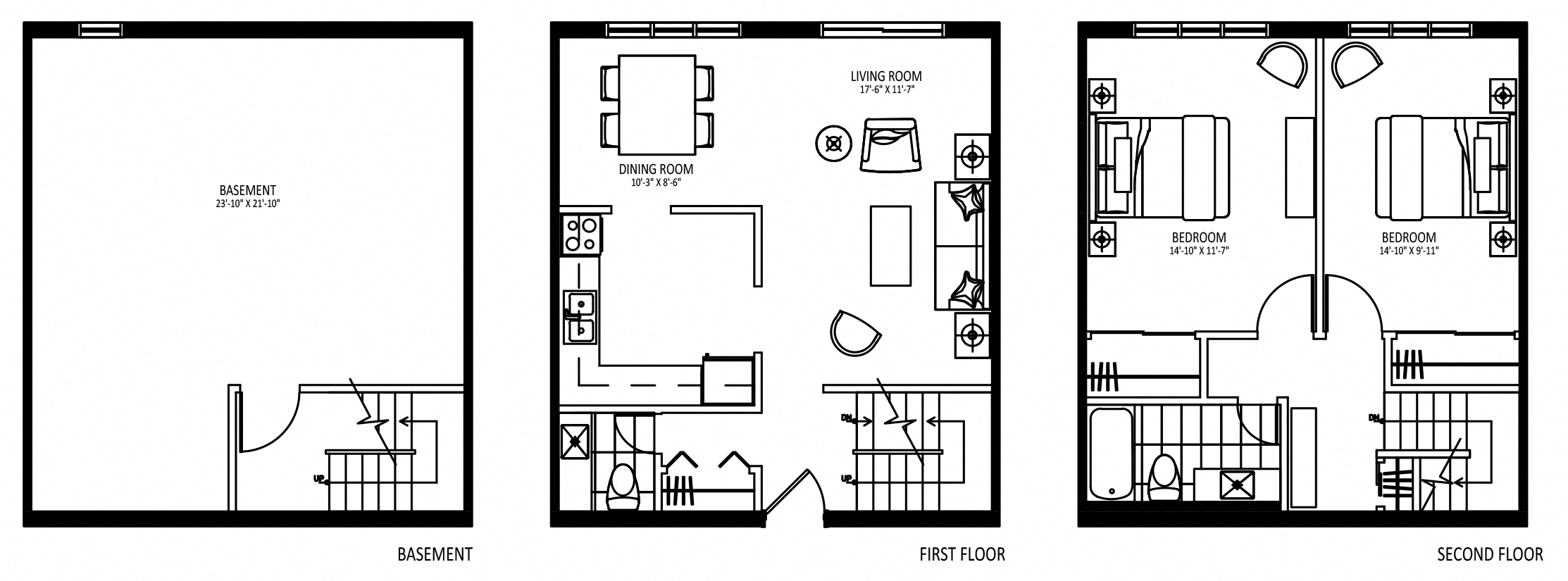 Floor plan for 2 beds, 1.5 baths, 1150 sqft